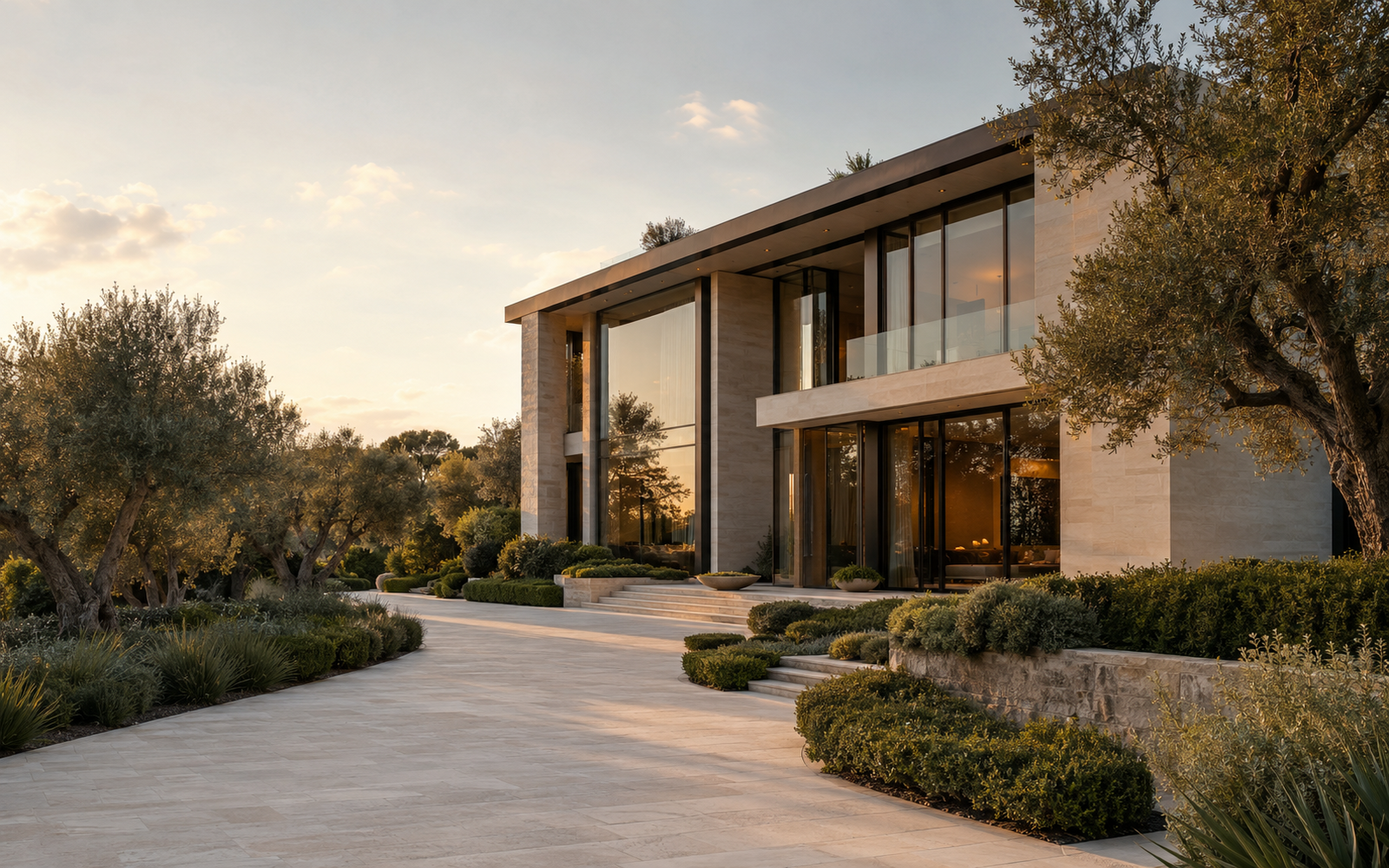 Contemporary luxury residence surrounded by mature landscaping